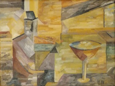 Malerei mit dem Titel "Flasche mit Glas" von Harry Lübke (hARRY), Original-Kunstwerk, Öl