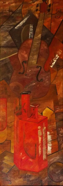 Painting titled "Cello mit Flasche" by Harry Lübke (hARRY), Original Artwork, Oil