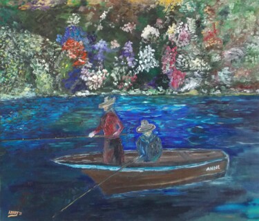 Painting titled "Angler im Boot" by Harry Lübke (hARRY), Original Artwork, Oil