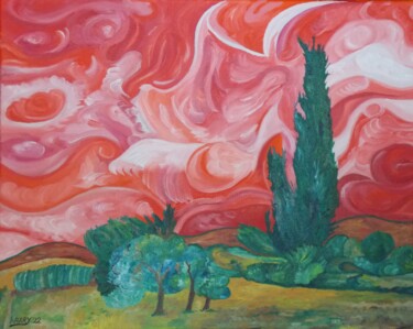 Pintura intitulada "Landschaft in Rot" por Harry Lübke (hARRY), Obras de arte originais, Óleo