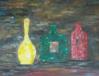 Malerei mit dem Titel "Flaschengeister" von Harry Lübke (hARRY), Original-Kunstwerk, Öl