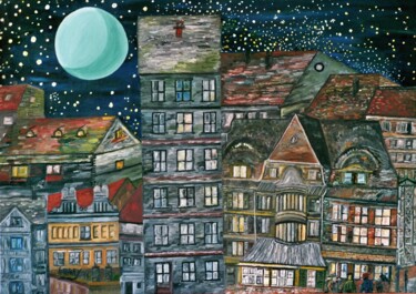Malerei mit dem Titel "Grüner Mond" von Harry Lübke (hARRY), Original-Kunstwerk, Öl