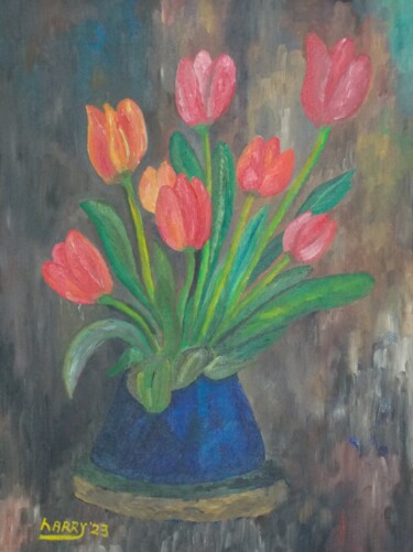 Malerei mit dem Titel "Tulpen" von Harry Lübke (hARRY), Original-Kunstwerk, Öl