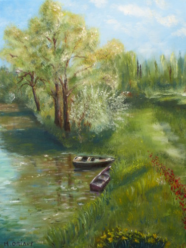 Painting titled "les-deux-barques.jpg" by H. Oriaut, Original Artwork, Oil