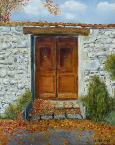 Malerei mit dem Titel "La vieille porte" von H. Oriaut, Original-Kunstwerk, Öl Auf artwork_cat. montiert