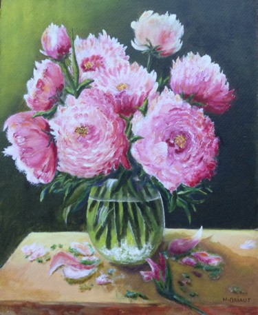 Painting titled "Mes Pivoines" by H. Oriaut, Original Artwork, Oil