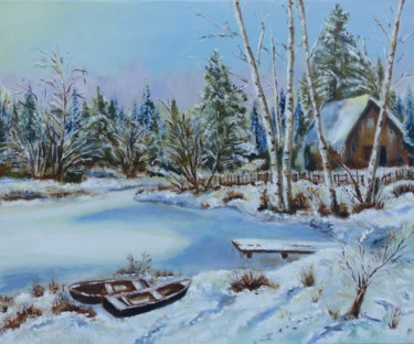 Картина под названием "Un hiver au bord du…" - H. Oriaut, Подлинное произведение искусства, Масло Установлен на Деревянная р…