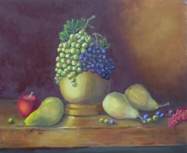 Painting titled "La coupe aux raisins" by H. Oriaut, Original Artwork, Oil Mounted on Wood Stretcher frame