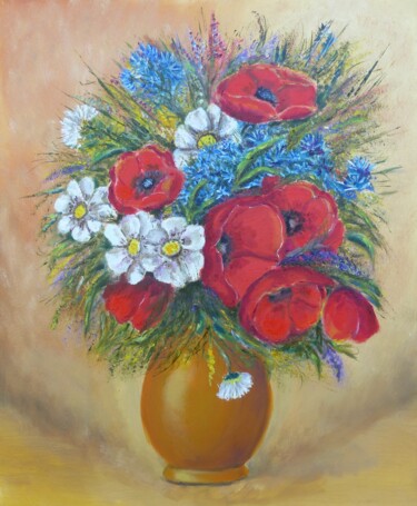 Painting titled "Bouquet Printanier…" by H. Oriaut, Original Artwork, Oil Mounted on Wood Stretcher frame