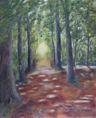 Painting titled "Chemin Forestier" by H. Oriaut, Original Artwork, Oil Mounted on Wood Stretcher frame