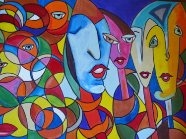 Painting titled "Carnaval" by H. Oriaut, Original Artwork, Acrylic Mounted on Wood Stretcher frame