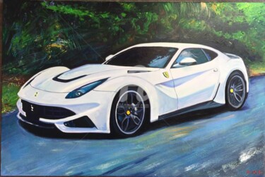 Peinture intitulée "White Ferrari, Alex…" par Harry Van Den Bulck, Œuvre d'art originale, Acrylique Monté sur Panneau de bois