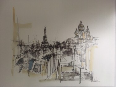 Drawing titled "Paris" by Hartiste, Original Artwork, Watercolor Mounted on artwork_cat.