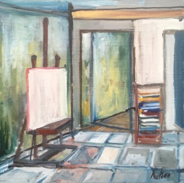 Painting titled "Toile dans l’atelier" by Hartiste, Original Artwork, Oil