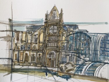 Dessin intitulée "Les Halles st Eusta…" par Hartiste, Œuvre d'art originale, Aquarelle