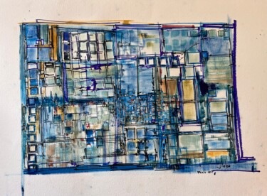 Desenho intitulada "porta azul 1" por Hartiste, Obras de arte originais, Pigmentos