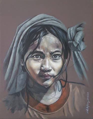 Pintura titulada "Asian girl" por Harun Ayhan, Obra de arte original, Oleo