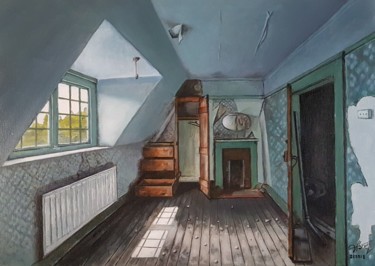 Картина под названием "Attic room" - Harun Ayhan, Подлинное произведение искусства, Масло