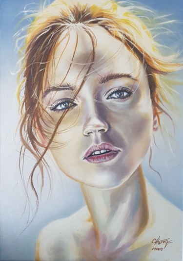 Painting titled "Blonde glance" by Harun Ayhan, Original Artwork, Oil