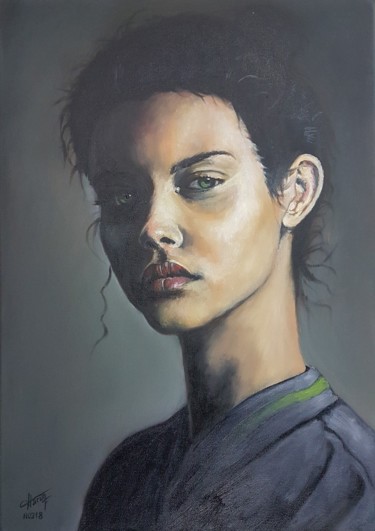 Painting titled "Swarthy girl" by Harun Ayhan, Original Artwork, Oil