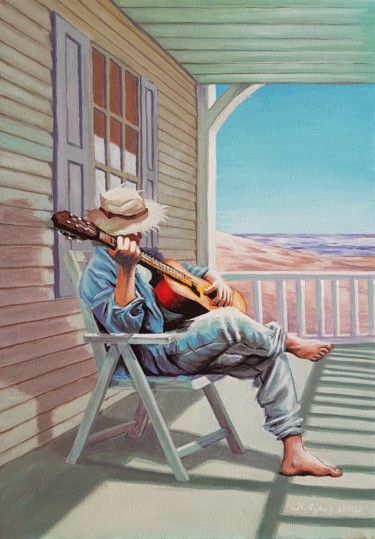 Painting titled "Guitarist" by Harun Ayhan, Original Artwork, Acrylic