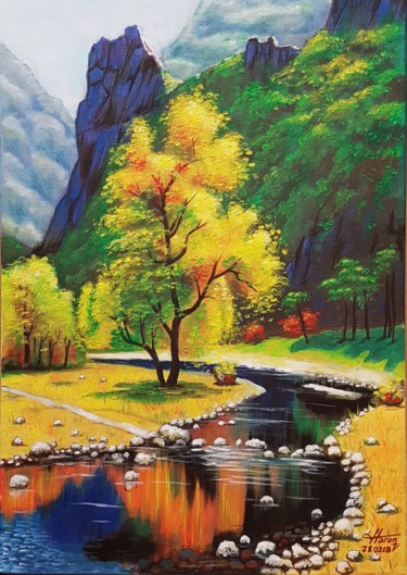 Malerei mit dem Titel "Colourful landscape" von Harun Ayhan, Original-Kunstwerk, Öl