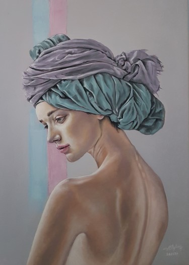 Painting titled "Turban girl" by Harun Ayhan, Original Artwork, Oil
