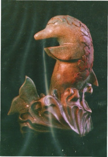 Sculpture intitulée "dauphin_raku.jpg" par Hasch, Œuvre d'art originale, Céramique