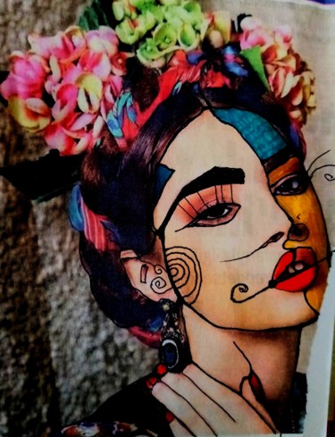 Цифровое искусство под названием "Frida_..  Placebo..…" - Huseyin Asilturk, Подлинное произведение искусства, Цифровая живоп…