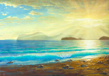 Painting titled "Shining sea" by Michael Kiselev, Original Artwork, Oil