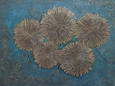 Painting titled "Bronze asters-1" by Hasmik Mamikonyan, Original Artwork, Acrylic Mounted on Wood Stretcher frame