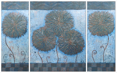 Painting titled "Copper asters (Trip…" by Hasmik Mamikonyan, Original Artwork, Acrylic Mounted on Wood Stretcher frame