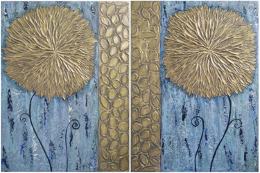 Painting titled "Dyptych asters (30x…" by Hasmik Mamikonyan, Original Artwork, Acrylic Mounted on Wood Stretcher frame