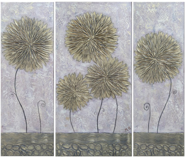 Painting titled "Gold asters (Tripty…" by Hasmik Mamikonyan, Original Artwork, Acrylic Mounted on Wood Stretcher frame