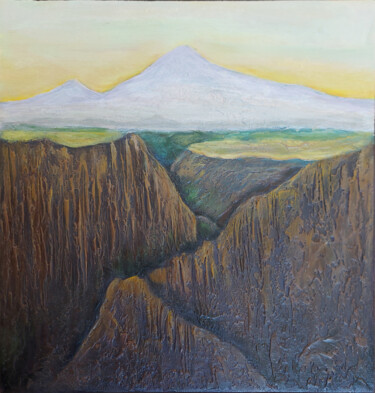 Painting titled "Ararat Mountain" by Hasmik Mamikonyan, Original Artwork, Acrylic Mounted on Wood Stretcher frame