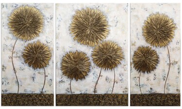 Painting titled "Gold Asters (Tripty…" by Hasmik Mamikonyan, Original Artwork, Acrylic Mounted on Wood Stretcher frame