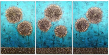 Painting titled "Bronze Asters-2" by Hasmik Mamikonyan, Original Artwork, Acrylic Mounted on Wood Stretcher frame
