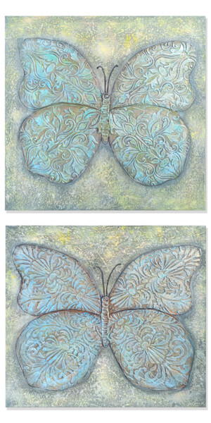 Painting titled "Butterflies" by Hasmik Mamikonyan, Original Artwork, Acrylic Mounted on Wood Stretcher frame