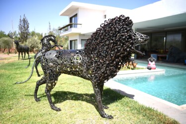 Sculpture intitulée "Lion" par Hassan Laamirat, Œuvre d'art originale, Métaux
