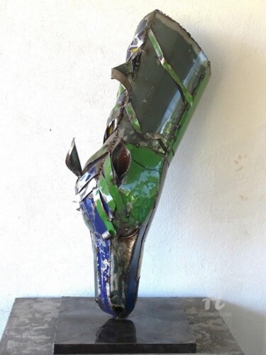Sculpture titled "Sculpture Tête Chev…" by Hassan Laamirat, Original Artwork, Metals