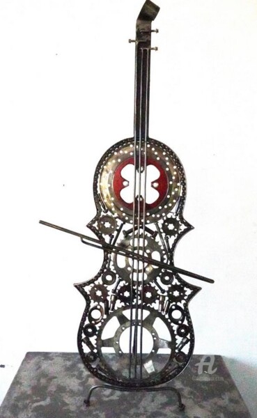 Sculpture titled "Violon en métal rec…" by Hassan Laamirat, Original Artwork, Metals