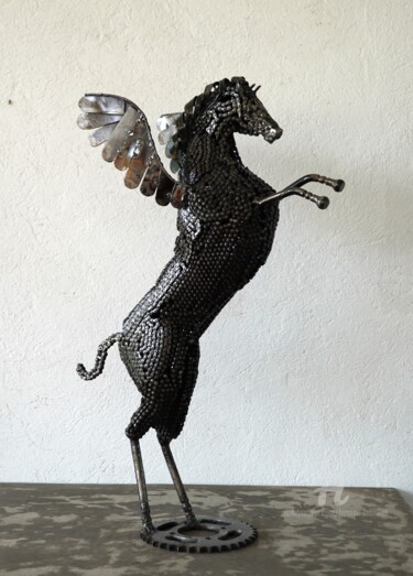 Sculpture titled "petit cheval cabre…" by Hassan Laamirat, Original Artwork, Metals