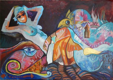 Schilderij getiteld "odalisque" door Hassen Bakiri, Origineel Kunstwerk, Acryl