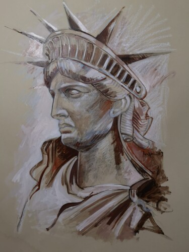 Рисунок под названием "statue de la liberté" - Hassen Bakiri, Подлинное произведение искусства, Пастель