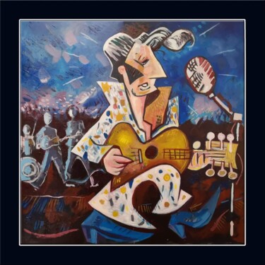 Painting titled "Blue suede shoes" by Hassen Bakiri, Original Artwork, Oil Mounted on Wood Stretcher frame