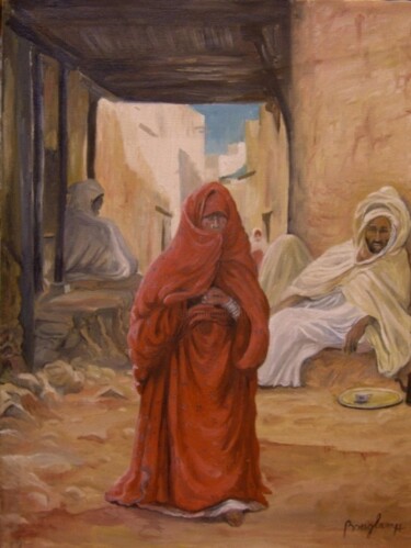 Painting titled "Rue du ksar" by Hassina Bouglam, Original Artwork
