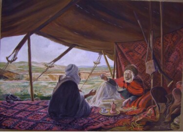 Painting titled "Nomades sous la ten…" by Hassina Bouglam, Original Artwork