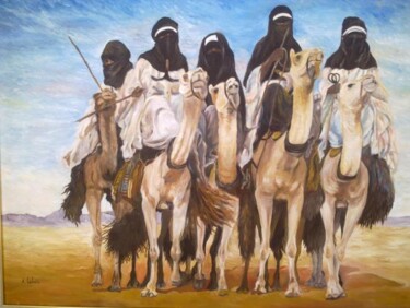 Painting titled ""Les touareg "" by Hassina Bouglam, Original Artwork