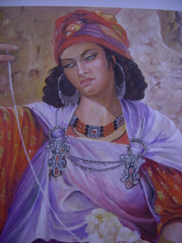 Peinture intitulée "Jeune fileuse (déta…" par Hassina Bouglam, Œuvre d'art originale, Huile