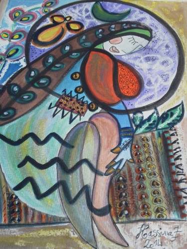 Peinture intitulée "Méditation" par Hassina Zahaf, Œuvre d'art originale